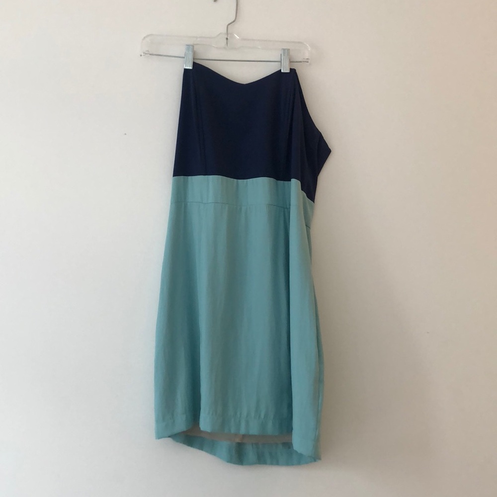 Color block blue/teal strapless dress